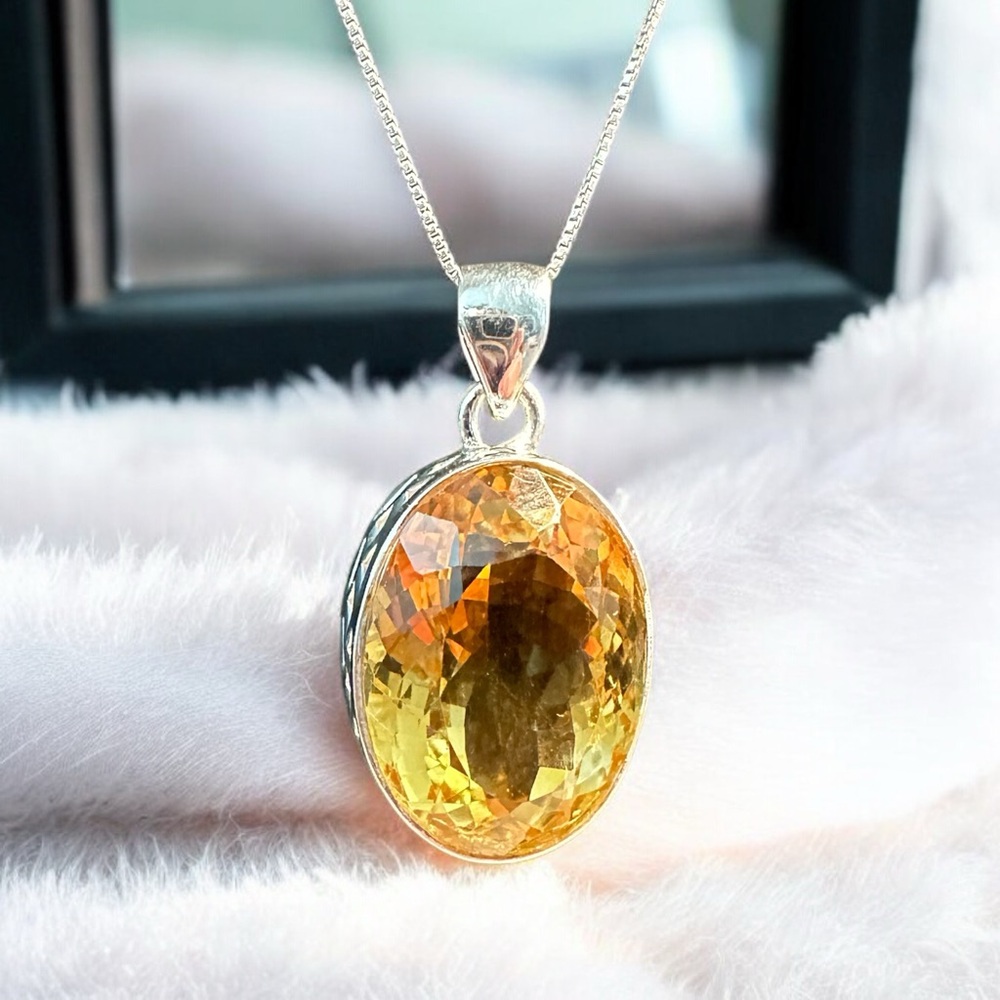 Sterling Silver Large Citrine Necklace - Picture 3 of 10